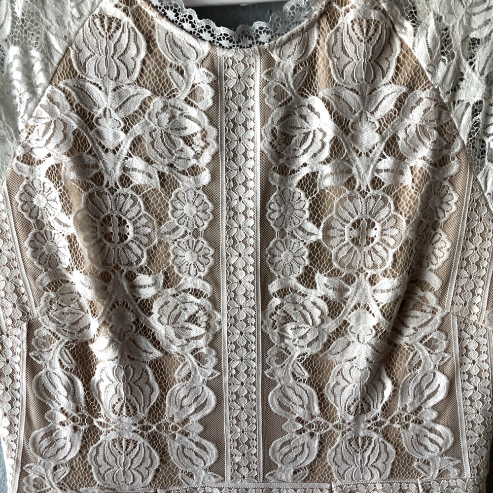 White and Beige Lace Dress with open back